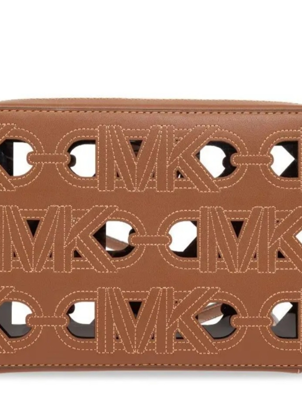 Michael Kors Brown Cutout Logo Leather Crossbody